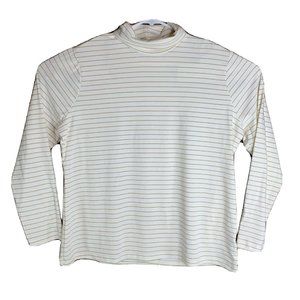 Time & Tru Turtleneck Shirt Womans 3XL Ivory Gold Metallic Stripe Long Sleeve